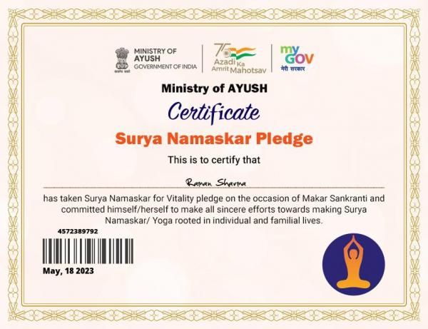 Webinar in Practice of Surya Namaskar  Pledge 18 May 2023